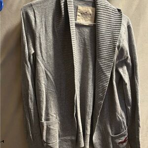 Hollister Gray Open Cardigan Large Unisex Lightweight Pockets Boho Y2K EUC VTG